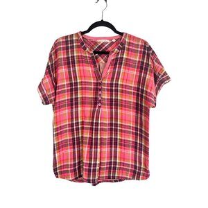 Soft Surroundings Plaid Top Pink S Colorful Classic Chic Preppy Boho Indie Folk